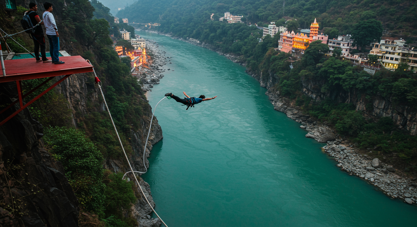 Image for the article 'Conquer the Sky: Your Ultimate Guide to Bungee Jumping in Rishikesh' regarding Tourism.