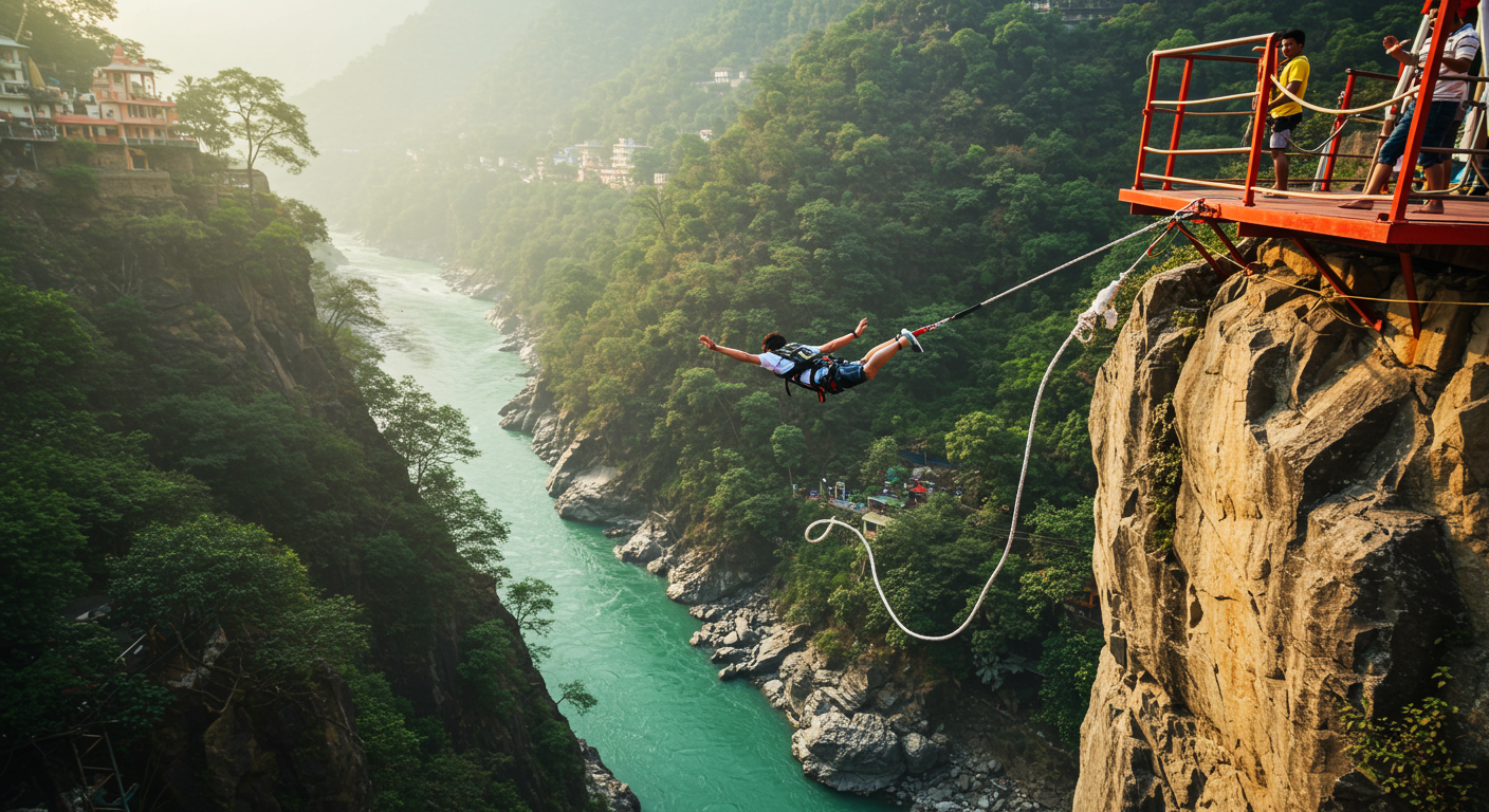 Image for the article 'Defy Gravity: Bungee Jumping in Rishikesh for Unforgettable Himalayan Views' regarding Tourism.