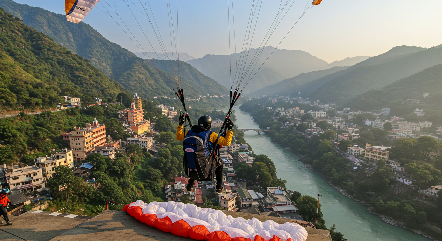 Image for the article 'Experience the Thrill: Paragliding in explore all Rishikesh adventures on Bucketlistt with BUCKETLISTT' regarding Tourism.