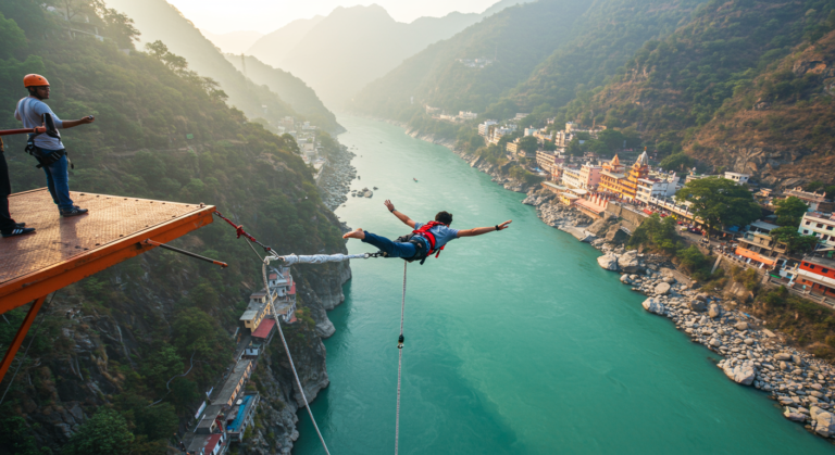 Image for the article 'Get Ready for the Ultimate Adrenaline Rush: Bungee Jumping in Rishikesh with BUCKETLISTT' regarding Tourism.
