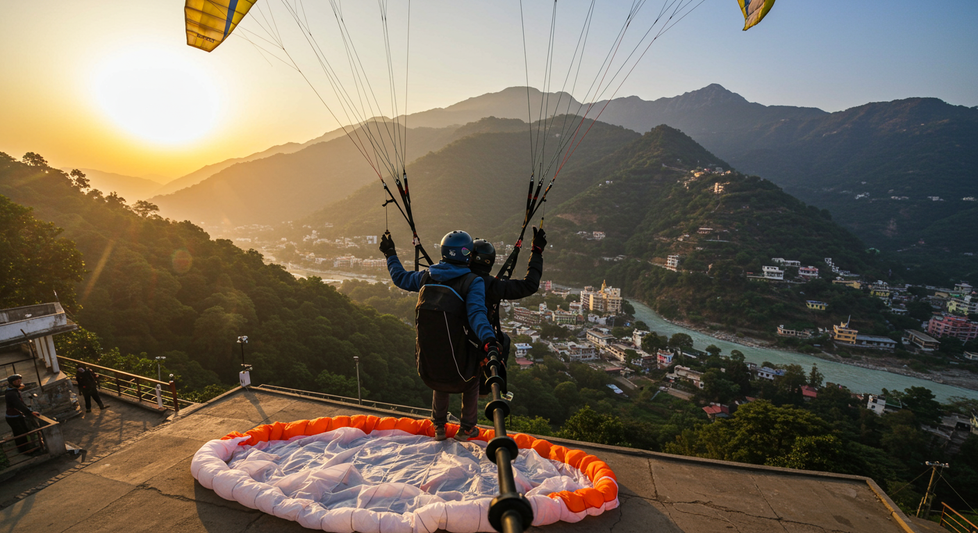 Image for the article 'Soar Above the Ganges: Your Guide to Paragliding in Rishikesh with BUCKETLISTT' regarding Tourism.