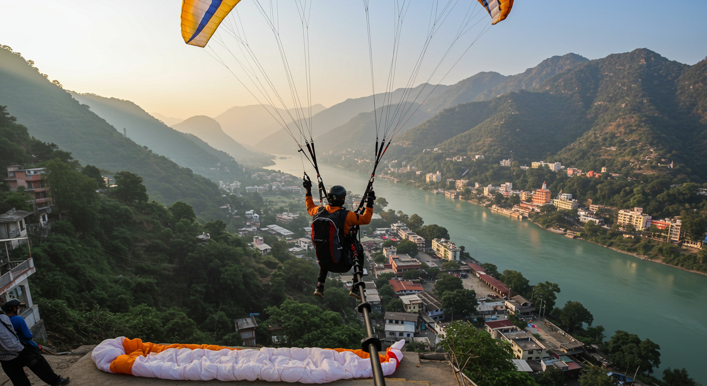 Image for the article 'Soar Above the Ganges: Your Ultimate Guide to Paragliding in Rishikesh' regarding Tourism.