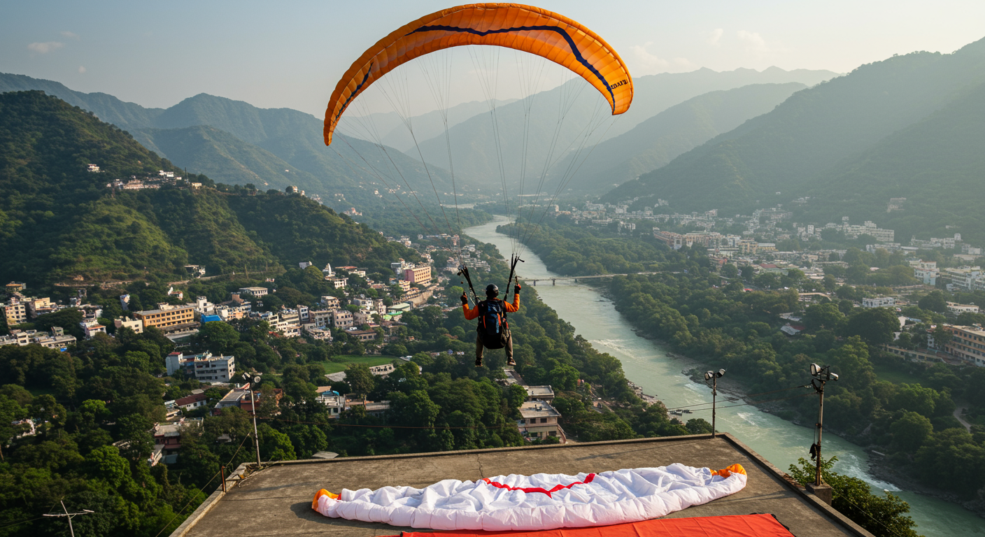 Image for the article 'Soaring High: Your Ultimate Guide to Paragliding in explore all Rishikesh adventures on Bucketlistt' regarding Tourism.