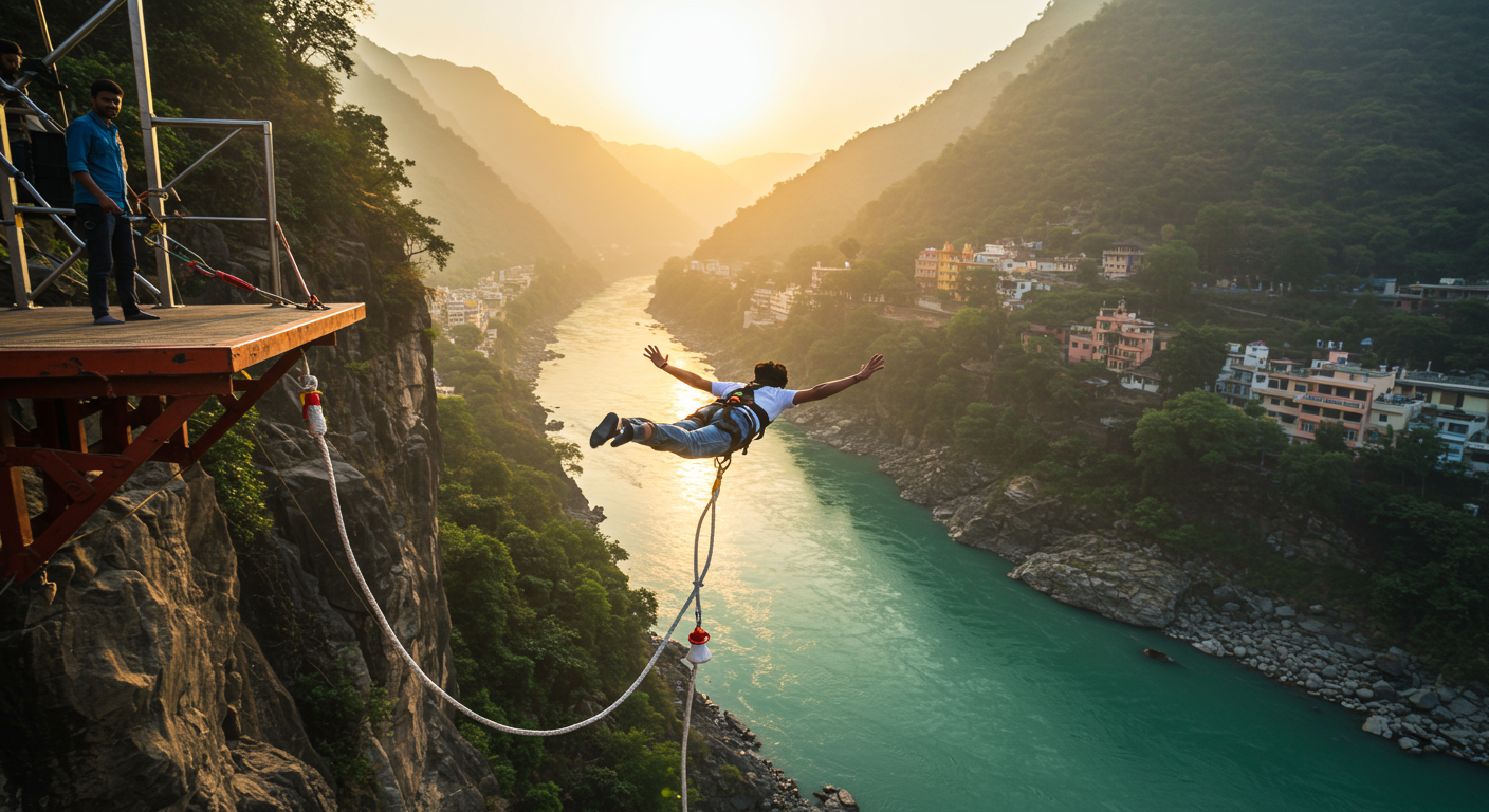 Image for the article 'The Ultimate Guide to Bungee Jumping Operator Comparisons explore all Rishikesh adventures on Bucketlistt' regarding Tourism.