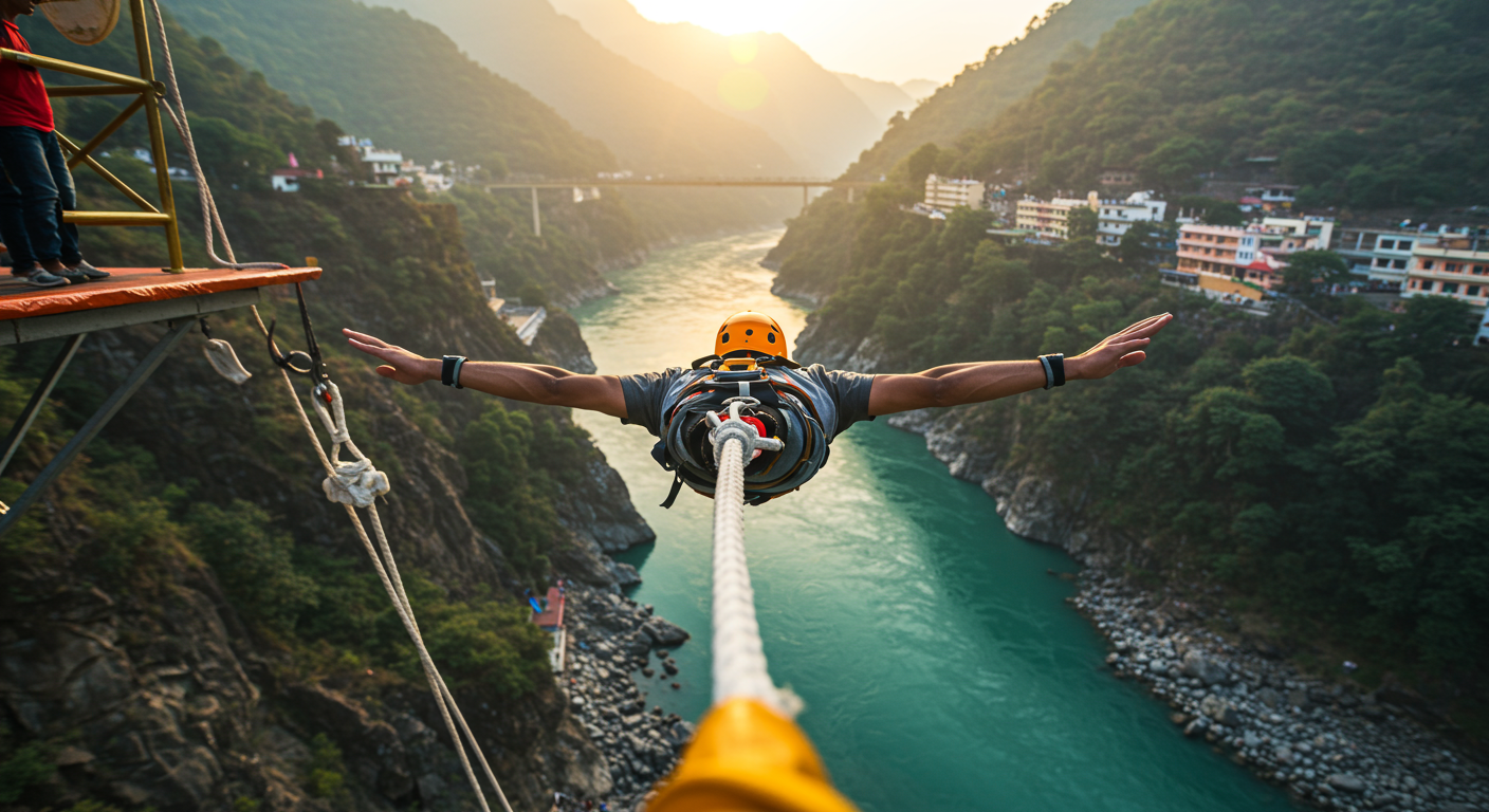 Image for the article 'Your Ultimate Guide to Bungee Jumping Operator Comparisons in explore all Rishikesh adventures on Bucketlistt' regarding Tourism.