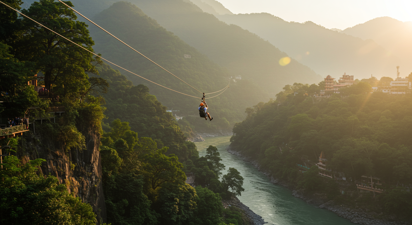 Image for the article 'Soar Above the Ganges: The Ultimate Guide to Flying Fox & Zipline the adventure capital with BUCKETLISTT' regarding Tourism.